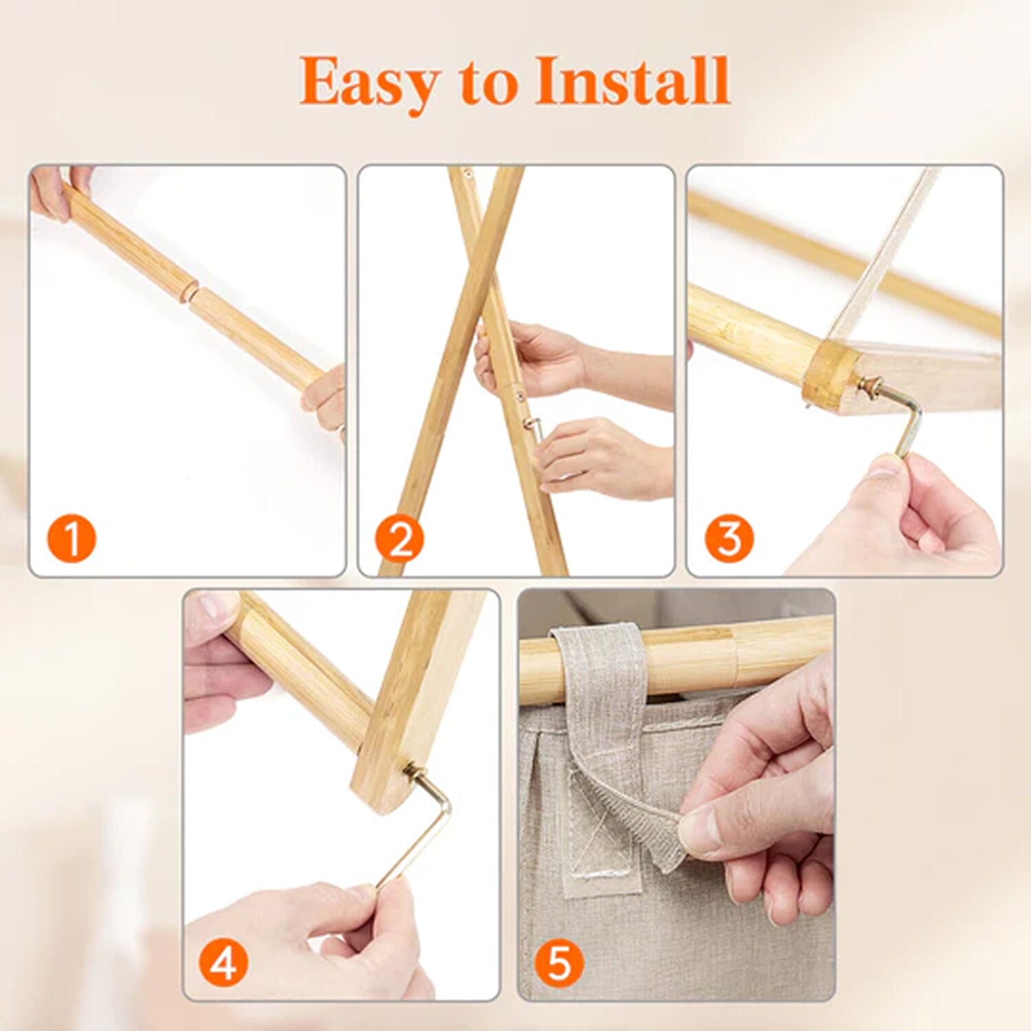 Foldable Laundry Basket 3 Section, Large Bamboo X-Frame Laundry Basket Sorter Gray (150L)