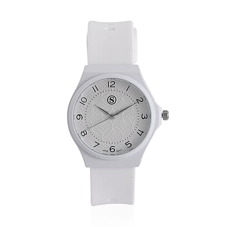 STRADA Japan Movt. Hydraulic Literal Dial WR Watch with Silicon Strap - White