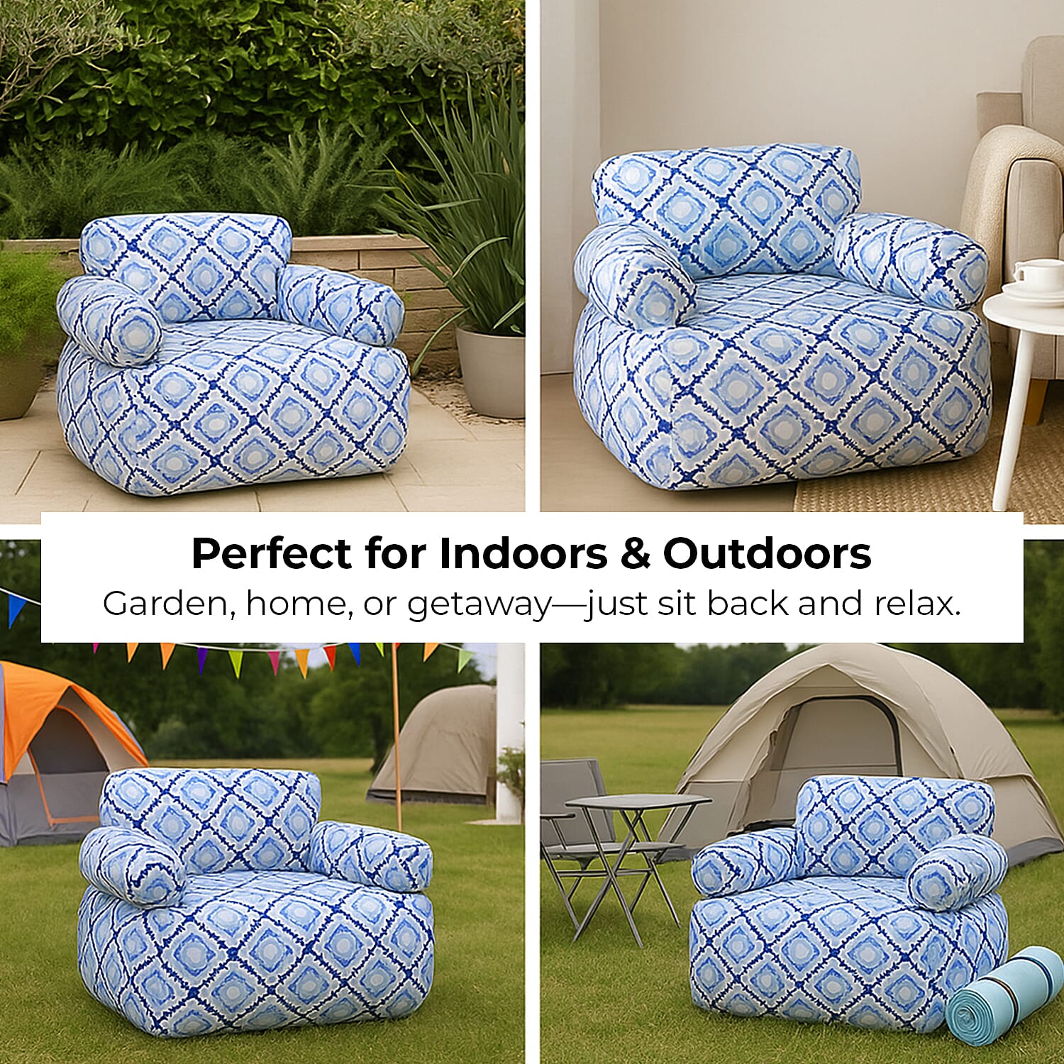 Portable Inflatable Sofa. Suitable for Outdoors and Indoors (Size 105x88x37 cm) - Grey