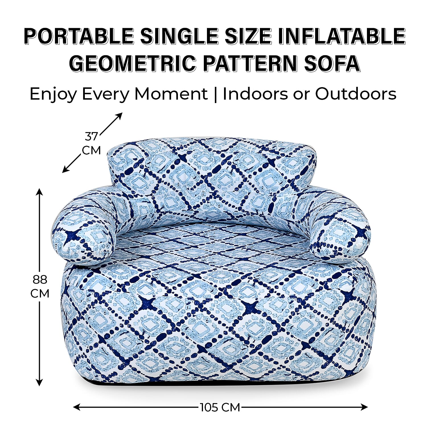 Portable Inflatable Sofa. Suitable for Outdoors and Indoors (Size 105x88x37 cm) - Grey