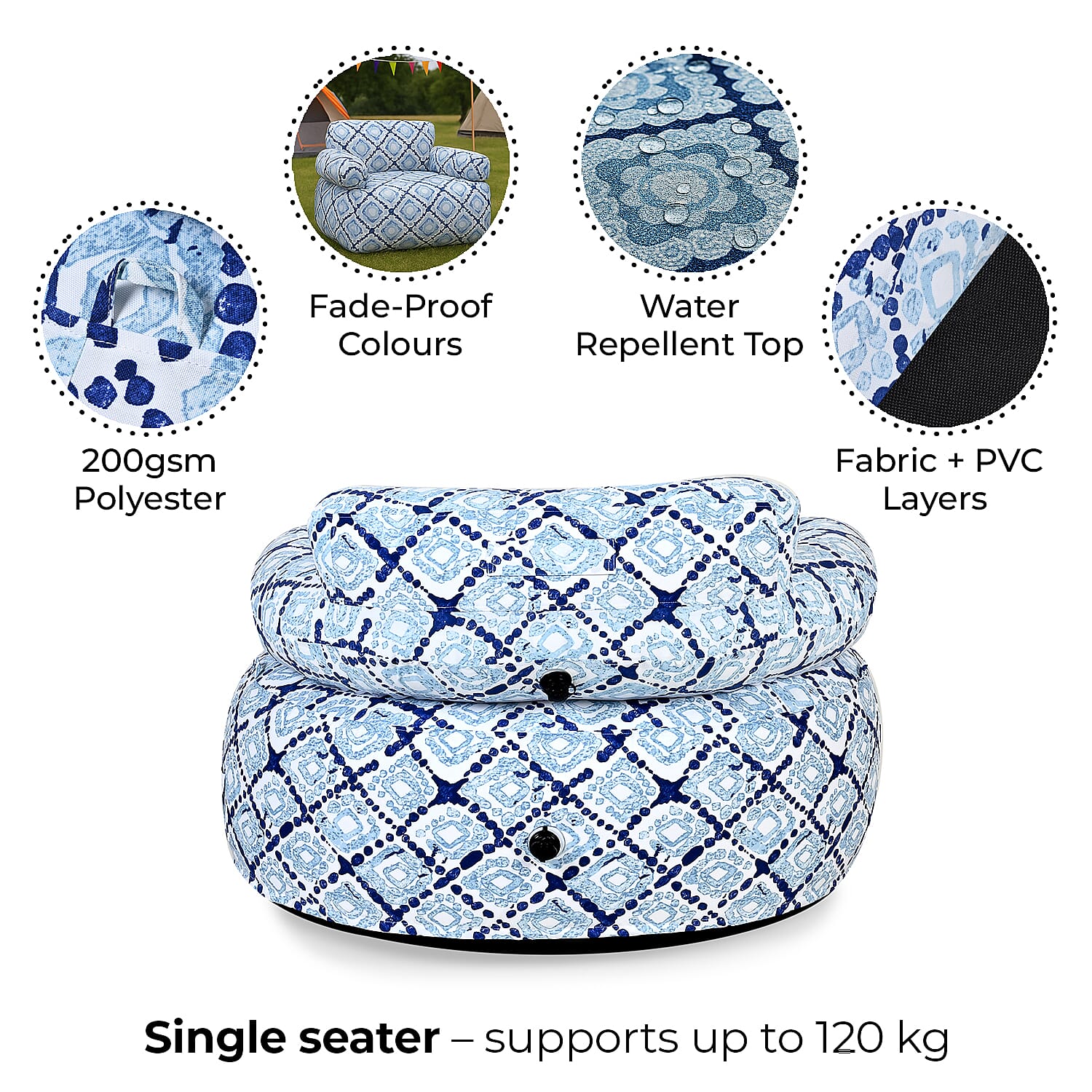 Portable Inflatable Sofa. Suitable for Outdoors and Indoors (Size 105x88x37 cm) - Grey