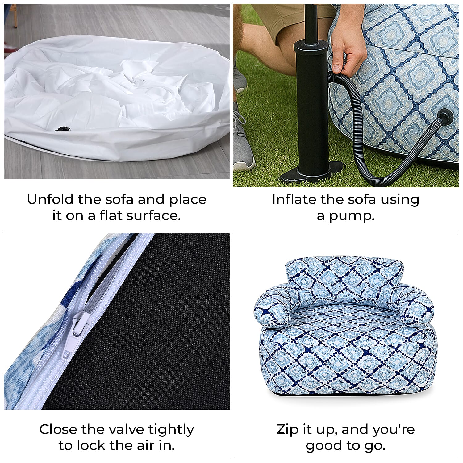 Portable Inflatable Sofa. Suitable for Outdoors and Indoors (Size 105x88x37 cm) - Grey