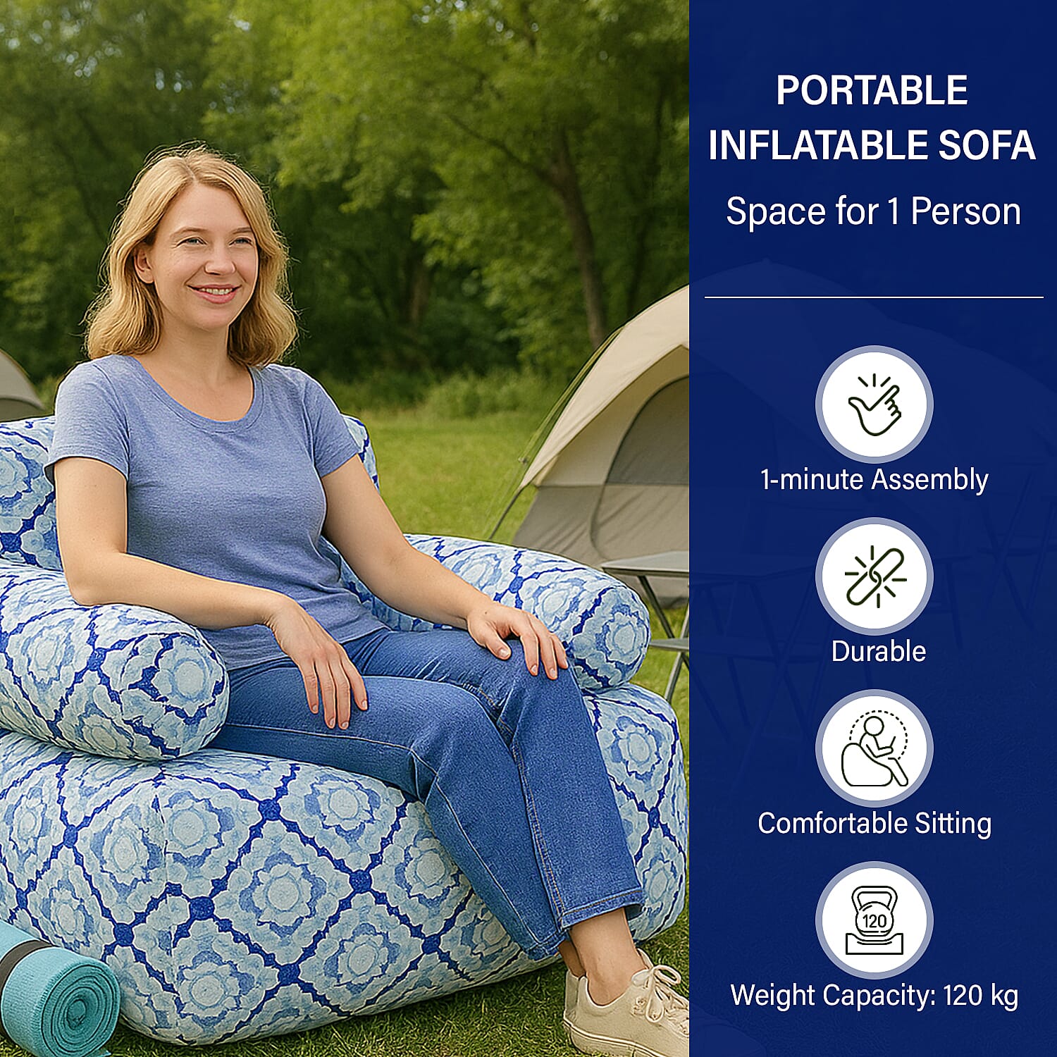 Portable Inflatable Sofa. Suitable for Outdoors and Indoors (Size 105x88x37 cm) - Grey