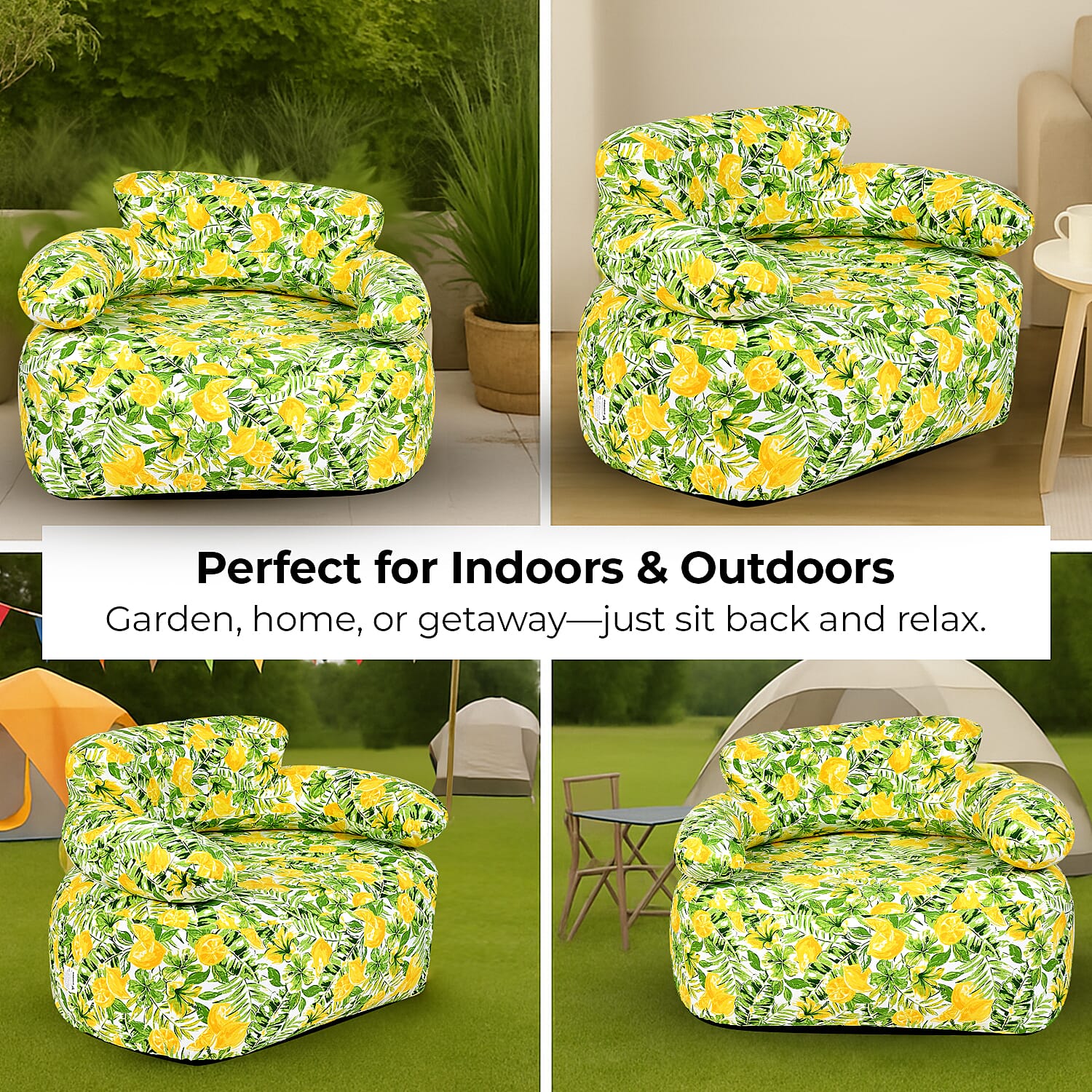 Portable Inflatable Sofa. Suitable for Outdoors and Indoors (Size 105x88x37 cm) - Green