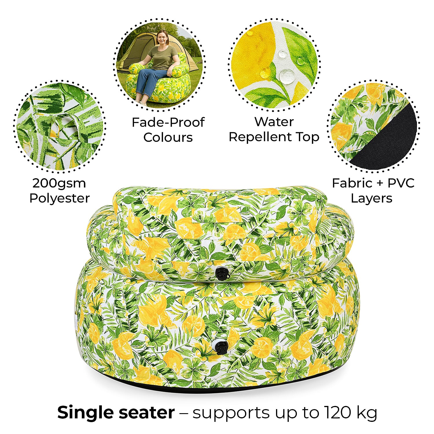 Portable Inflatable Sofa. Suitable for Outdoors and Indoors (Size 105x88x37 cm) - Green