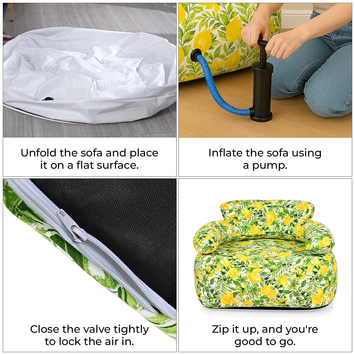 Portable Inflatable Sofa. Suitable for Outdoors and Indoors (Size 105x88x37 cm) - Green