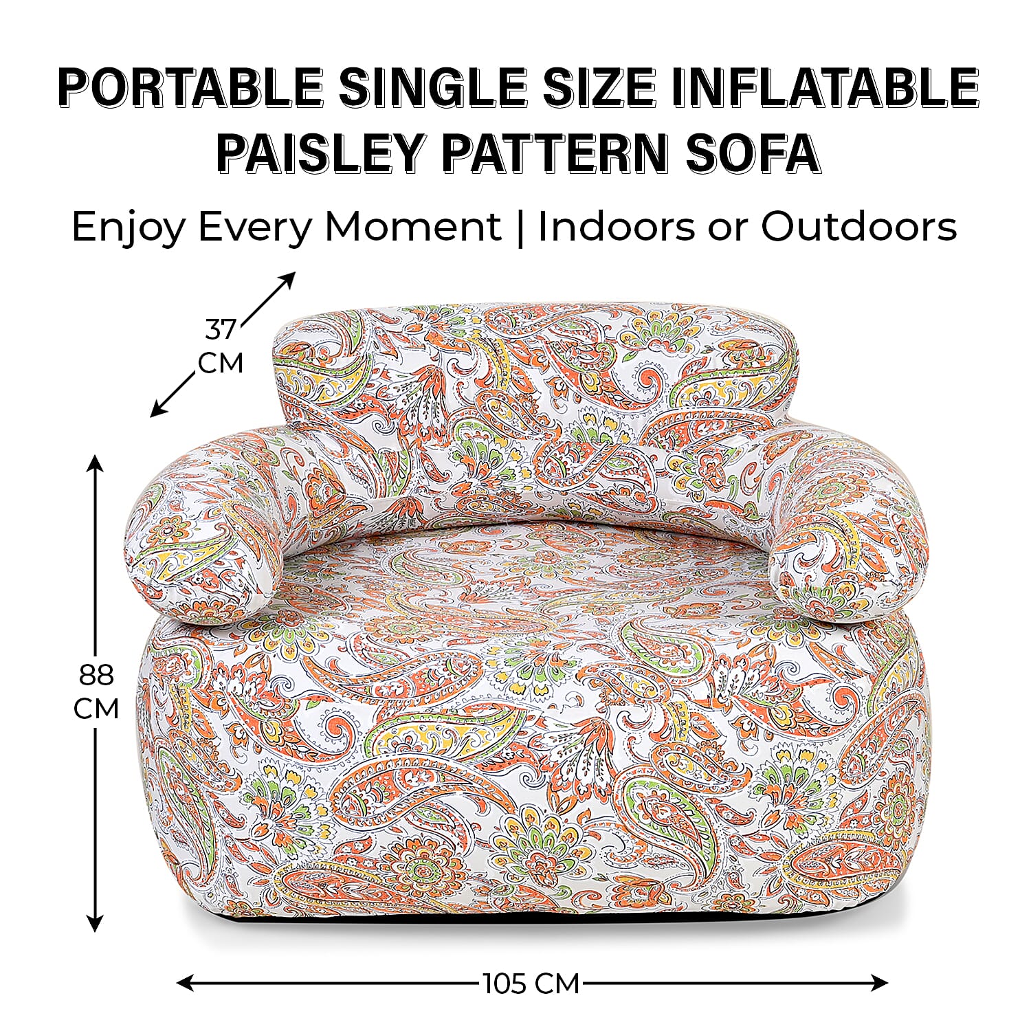 Portable Inflatable Sofa.  Outdoors and Indoors (Size 105x88x37 cm) - Brown