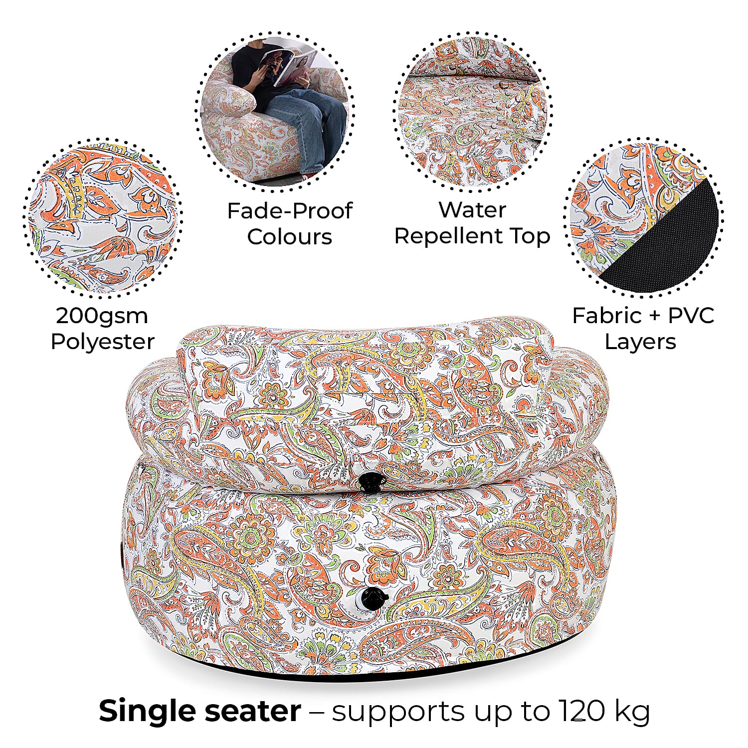 Portable Inflatable Sofa.  Outdoors and Indoors (Size 105x88x37 cm) - Brown