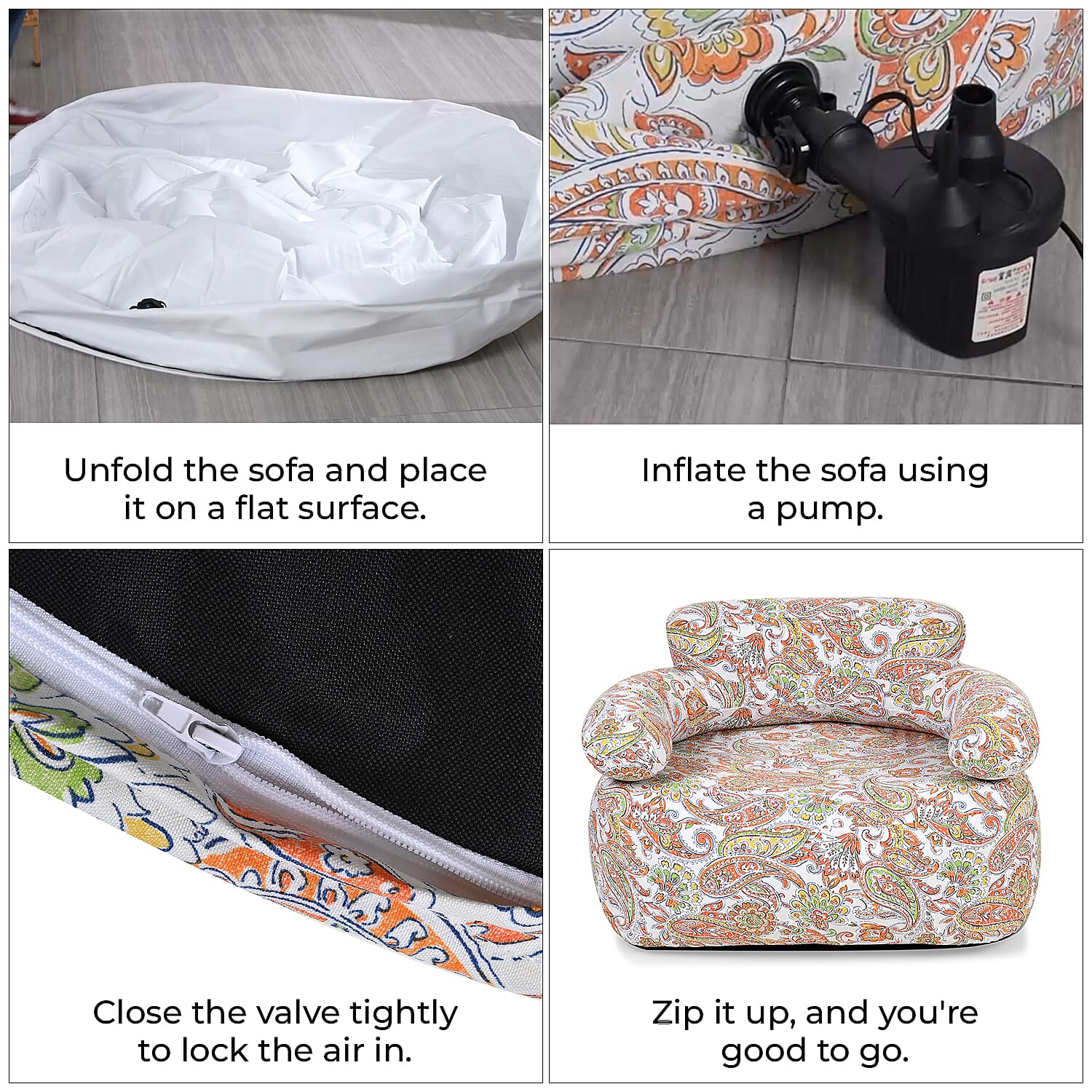 Portable Inflatable Sofa.  Outdoors and Indoors (Size 105x88x37 cm) - Brown