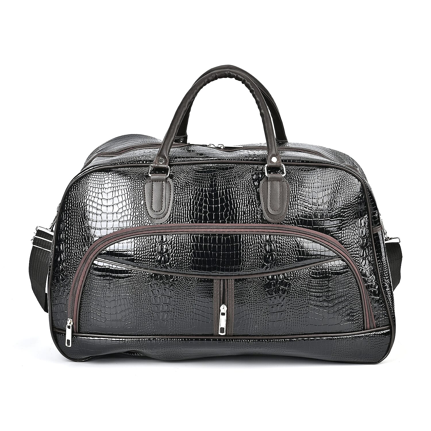 Leatherette Crocodile Pattern Travel Bag with Handle Drop