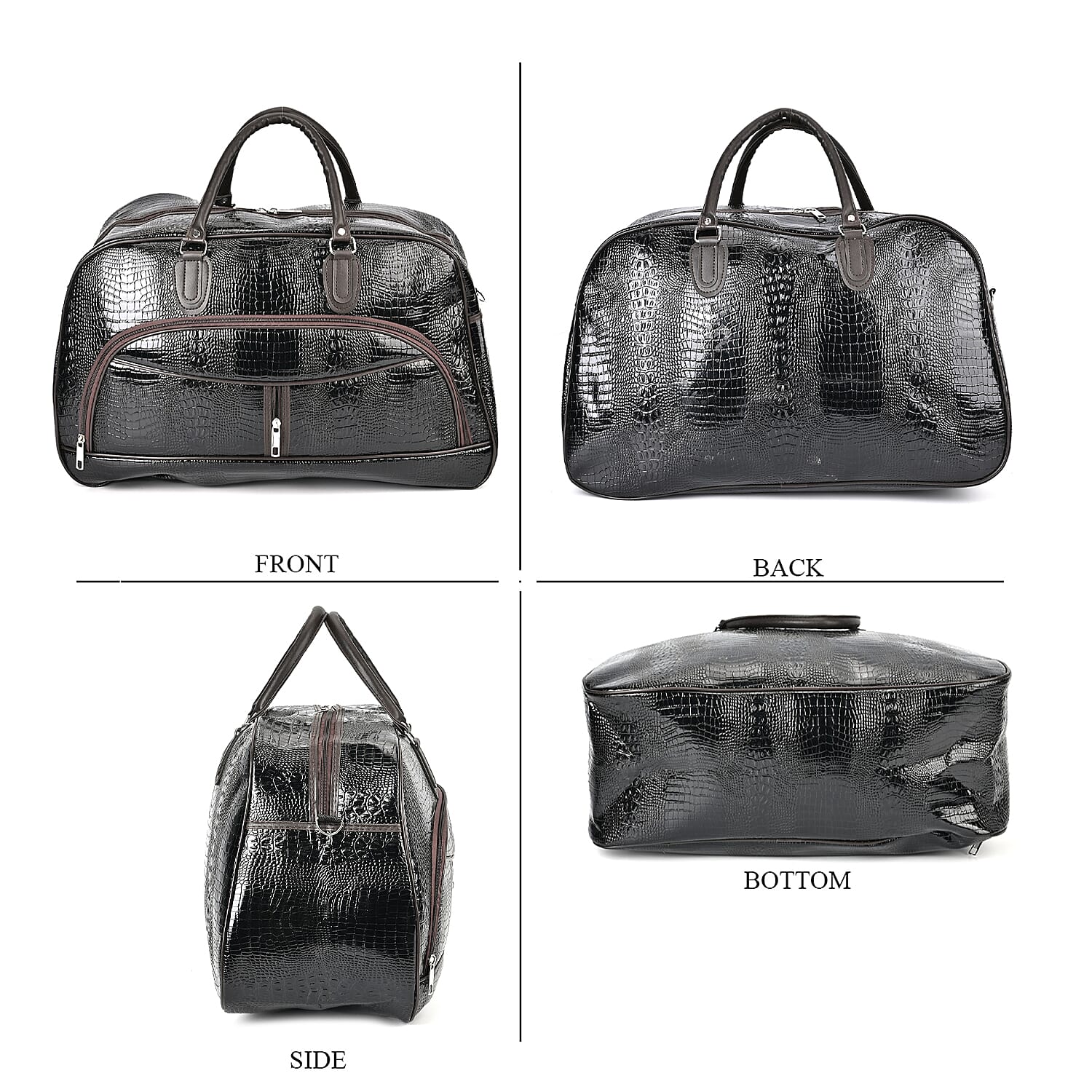 Leatherette Crocodile Pattern Travel Bag with Handle Drop