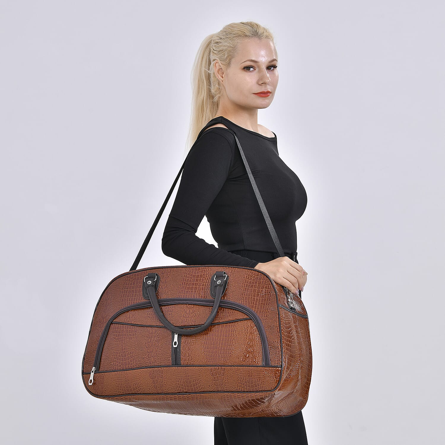 Crocodile Pattern Travel Bag - Tan