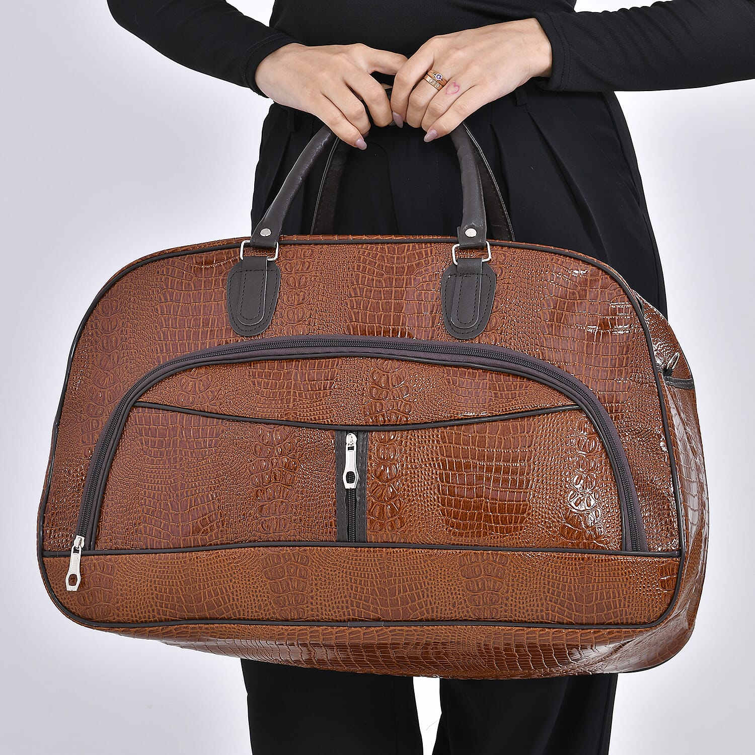 Crocodile Pattern Travel Bag - Tan