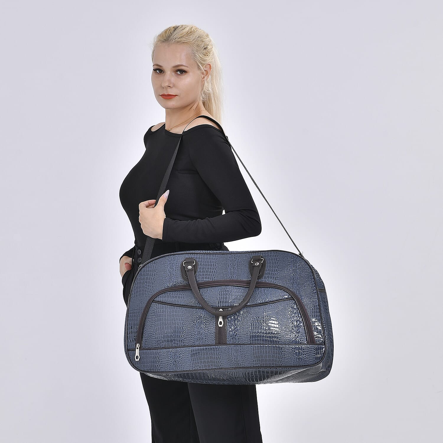 Crocodile Pattern Travel Bag - Blue