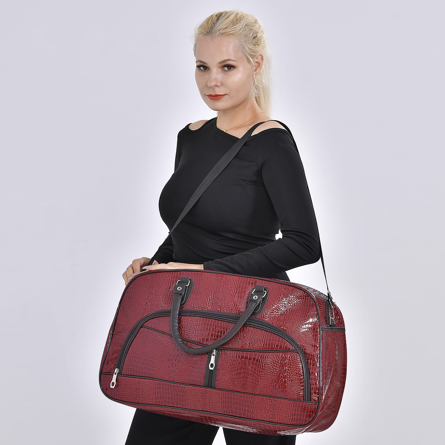 Crocodile Pattern Travel Bag - Red