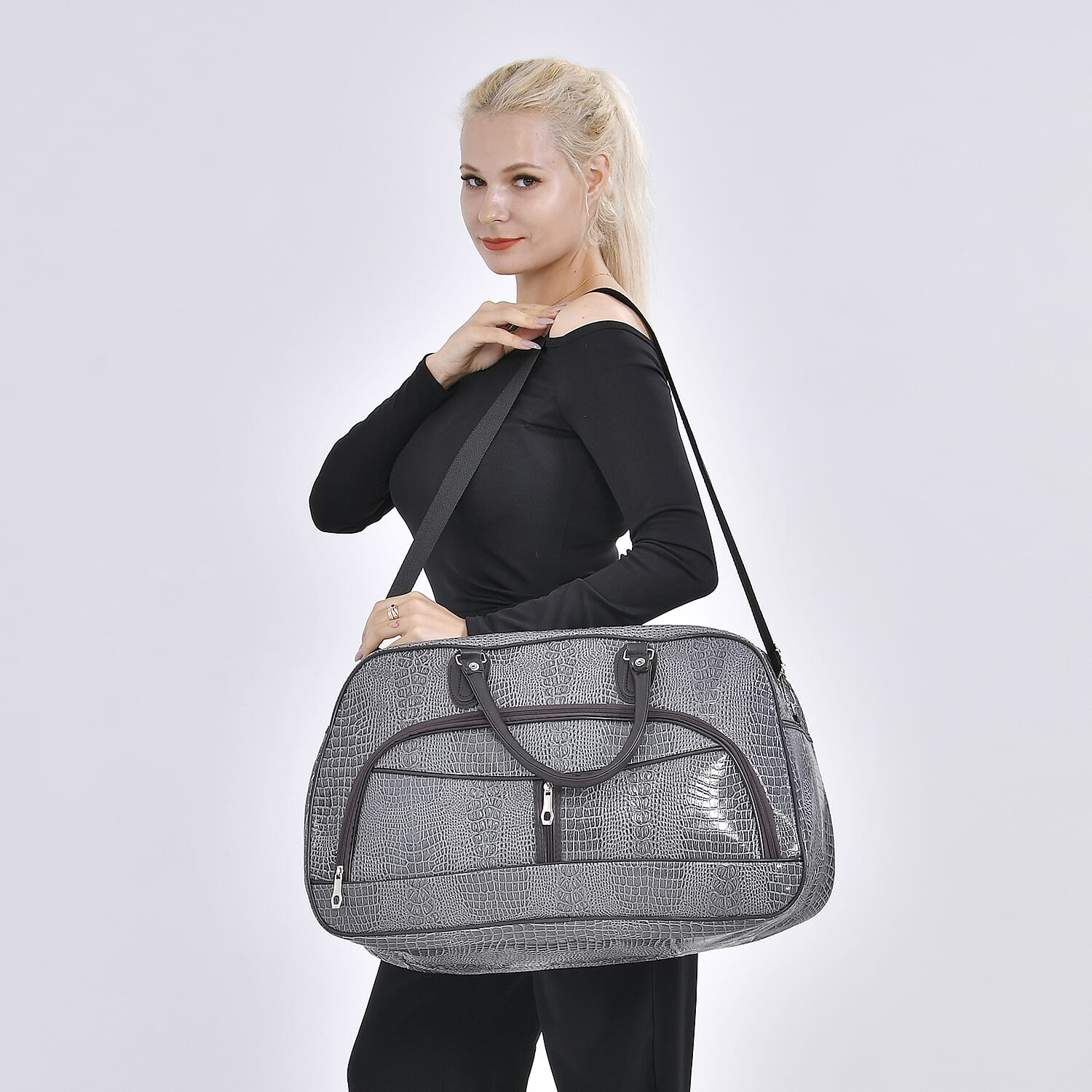 PU Crocodile Travel Bag - Grey