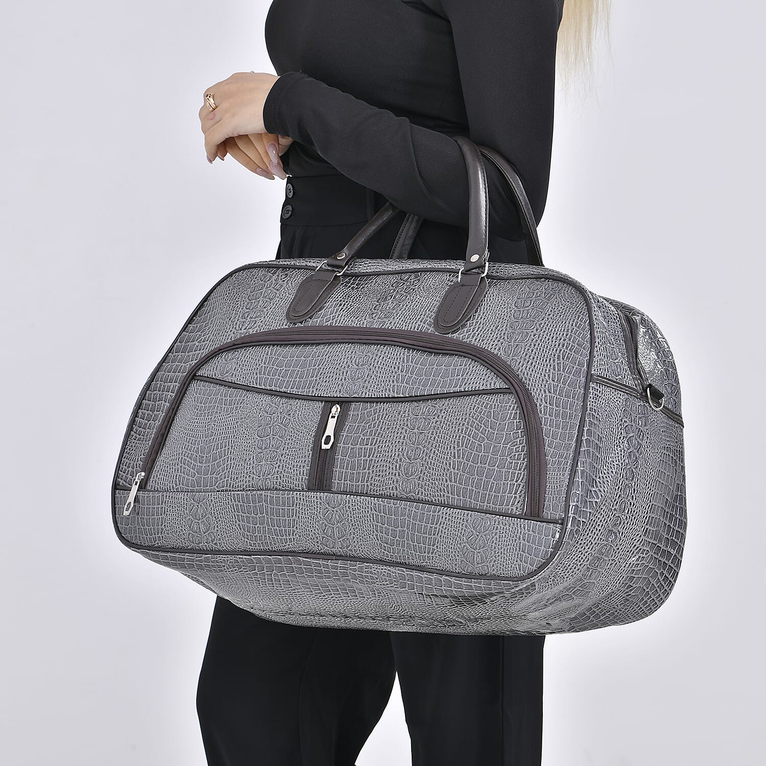 PU Crocodile Travel Bag - Grey
