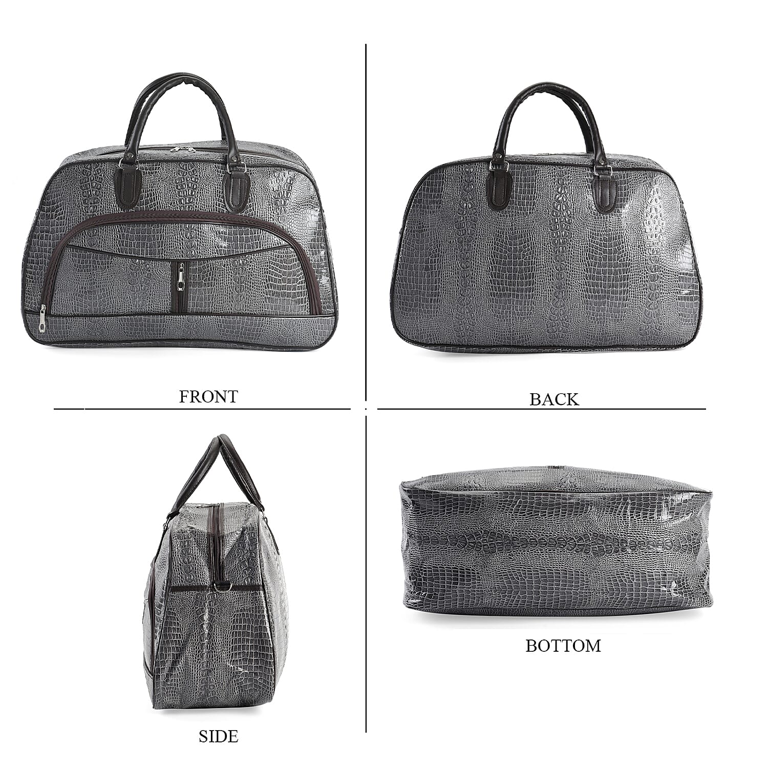 PU Crocodile Travel Bag - Grey