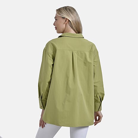 La Marey 100% Cotton Casual Long Sleev Blouse (Size XL) - Green