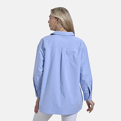 La Marey 100% Cotton Casual Long Sleev Blouse (Size XL) - Blue
