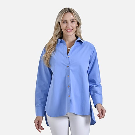 La Marey 100% Cotton Casual Long Sleeve Collared Button-Down Shirt (Size 8 to 10) - Sky Blue