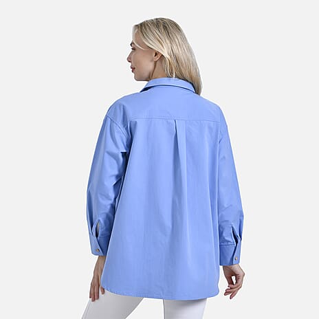 La Marey 100% Cotton Casual Long Sleeve Collared Button-Down Shirt (Size 8 to 10) - Sky Blue