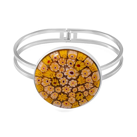 Yellow Color Murano Glass Bangle in White Tone 25.00 Ct.