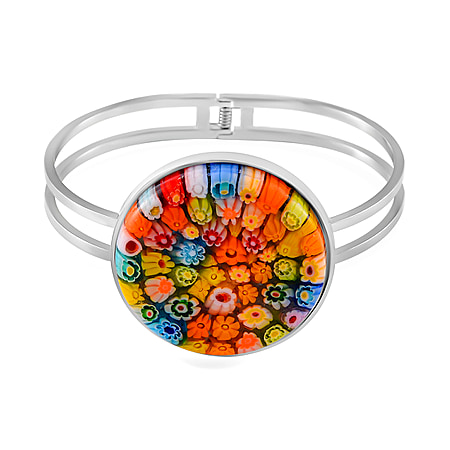 Multi Colour Murano Glass Cuff Bangle (Size 7.50) in Stainless Steel 25.00 Ct.