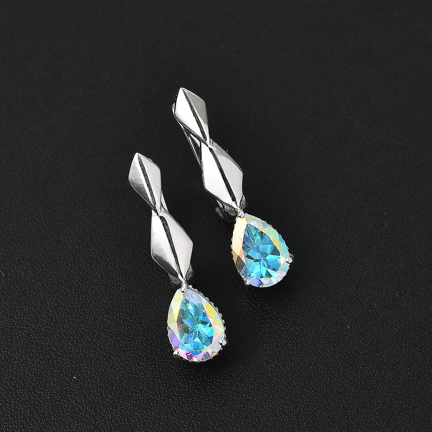 Mercury Mystic Topaz Solitaire Earrings in Rhodium Overlay Sterling Silver 4.30 Ct