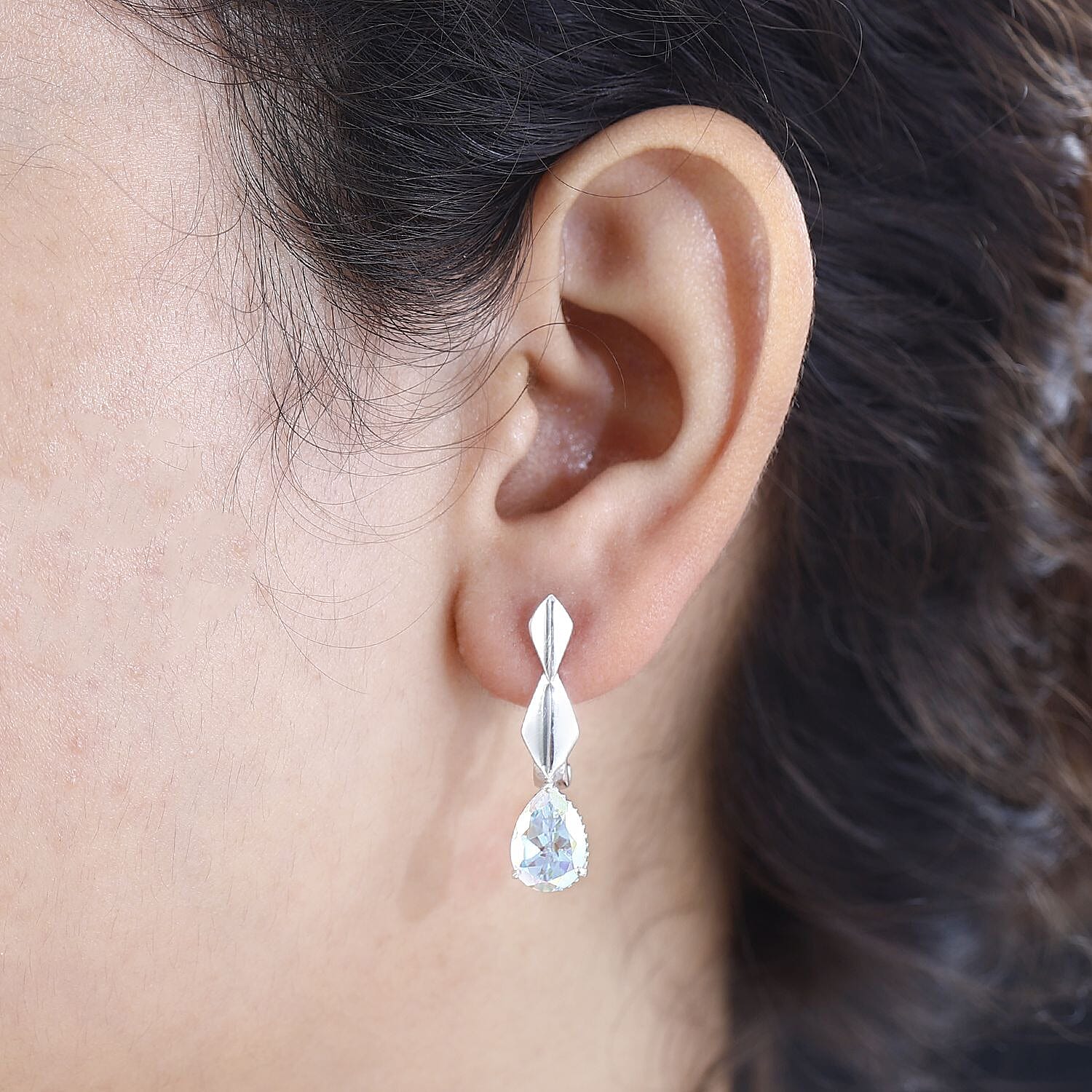 Mercury Mystic Topaz Solitaire Earrings in Rhodium Overlay Sterling Silver 4.30 Ct