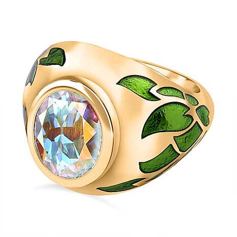 Mercury Mystic Topaz Solitaire Ring in 18K YG Vermeil Plated Sterling Silver 4.15 Ct, Silver Wt. 7.01 Gms