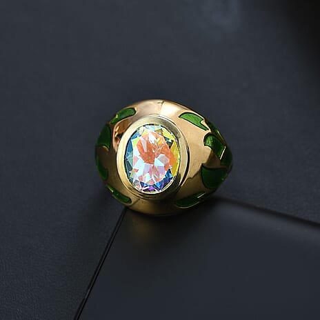 Mercury Mystic Topaz Solitaire Ring in 18K YG Vermeil Plated Sterling Silver 4.15 Ct, Silver Wt. 7.01 Gms