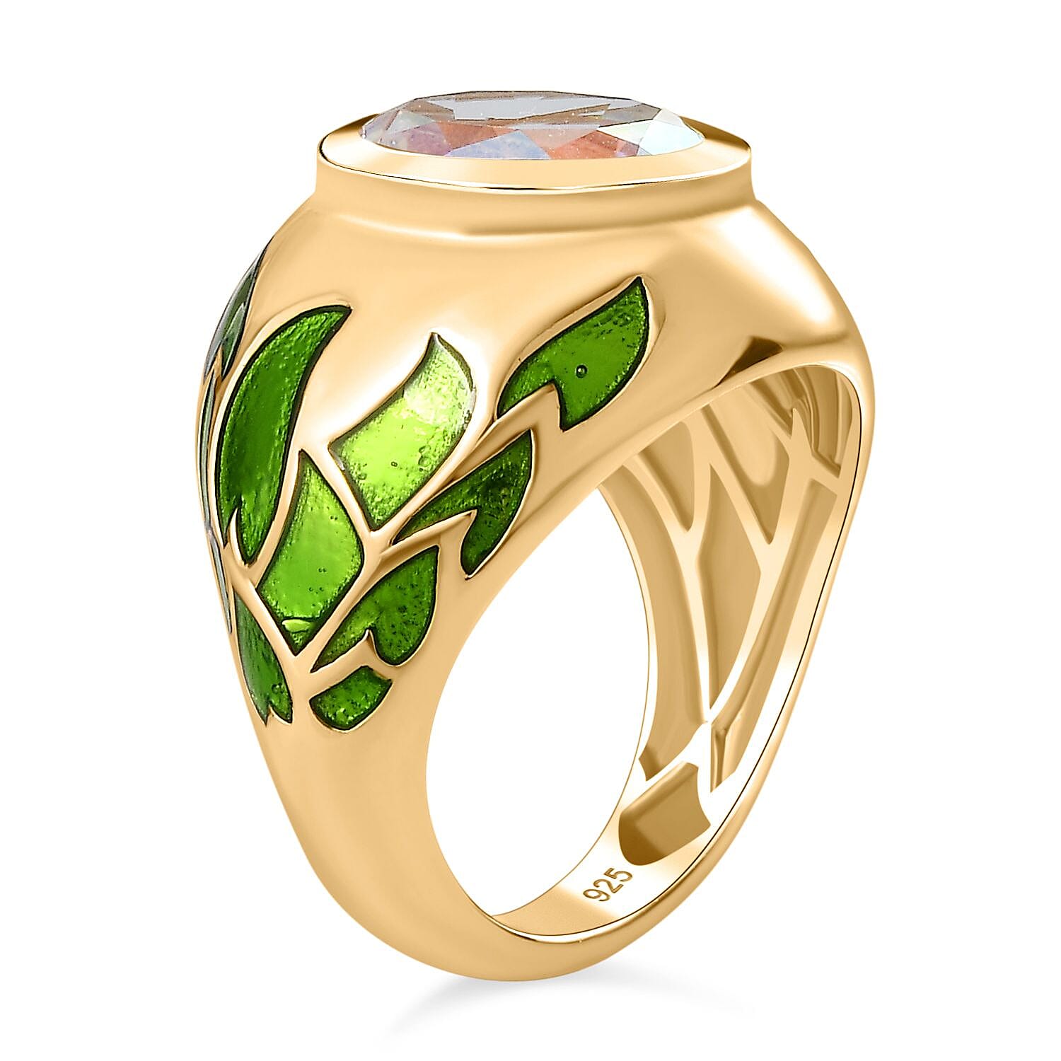 Mercury Mystic Topaz Solitaire Ring in 18K Vermeil Yellow Gold Plated Sterling Silver 4.15 Ct, Silver Wt. 7.01 Gms. Mercury Mystic Topaz Solitaire Ring in 18K Vermeil Yellow Gold Plated Sterling Silver 4.15 Ct, Silver Wt. 7.01 Gms.