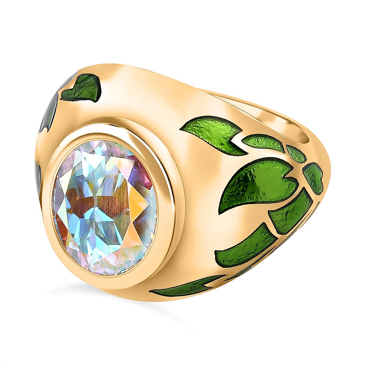 Mercury Mystic Topaz Solitaire Ring in 18K Yellow Gold Vermeil Plated Sterling Silver 4.15 Ct, Silver Wt. 7.01 Gms