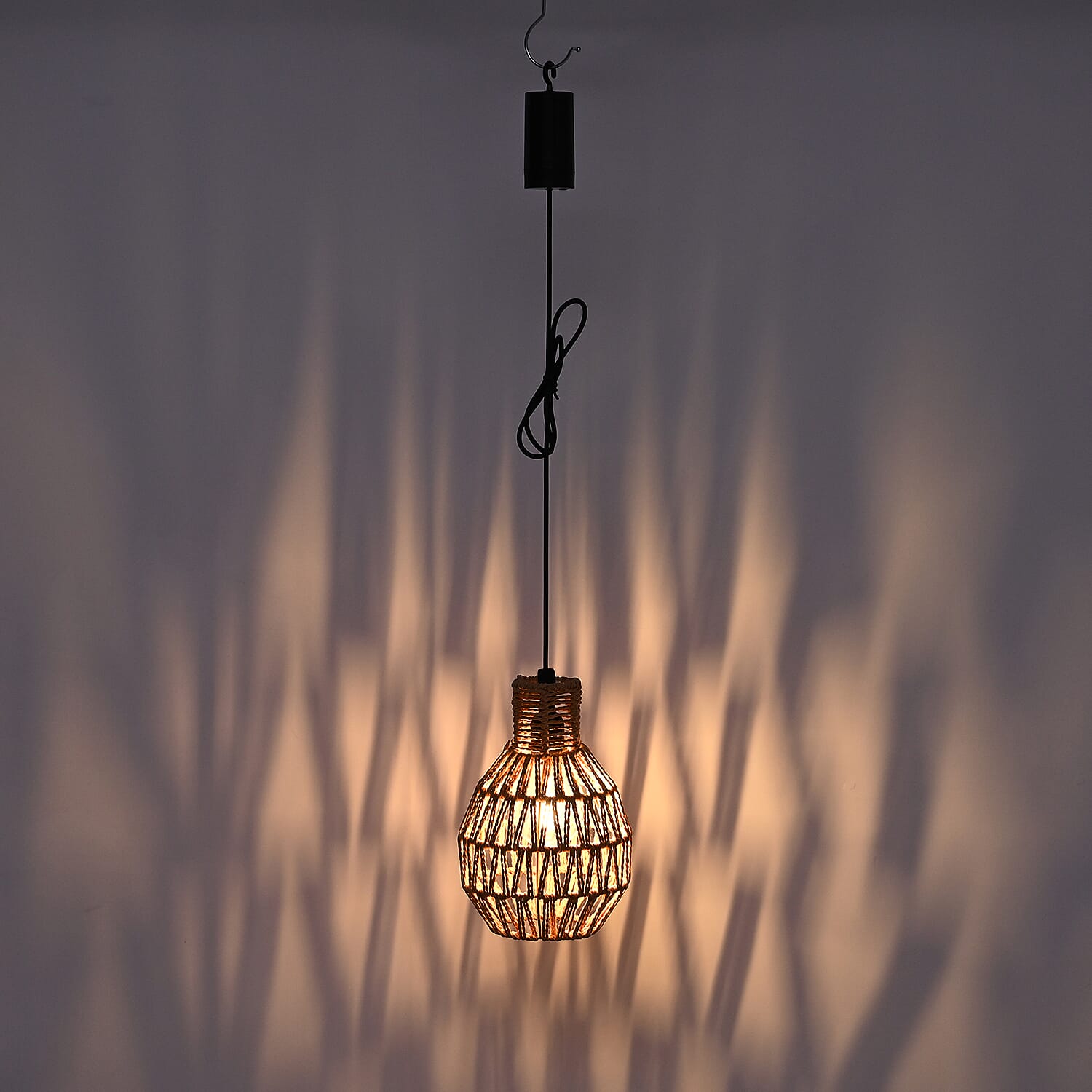 Hanging Rattan Shade Lamp with Filament Bulb - Light Brown
