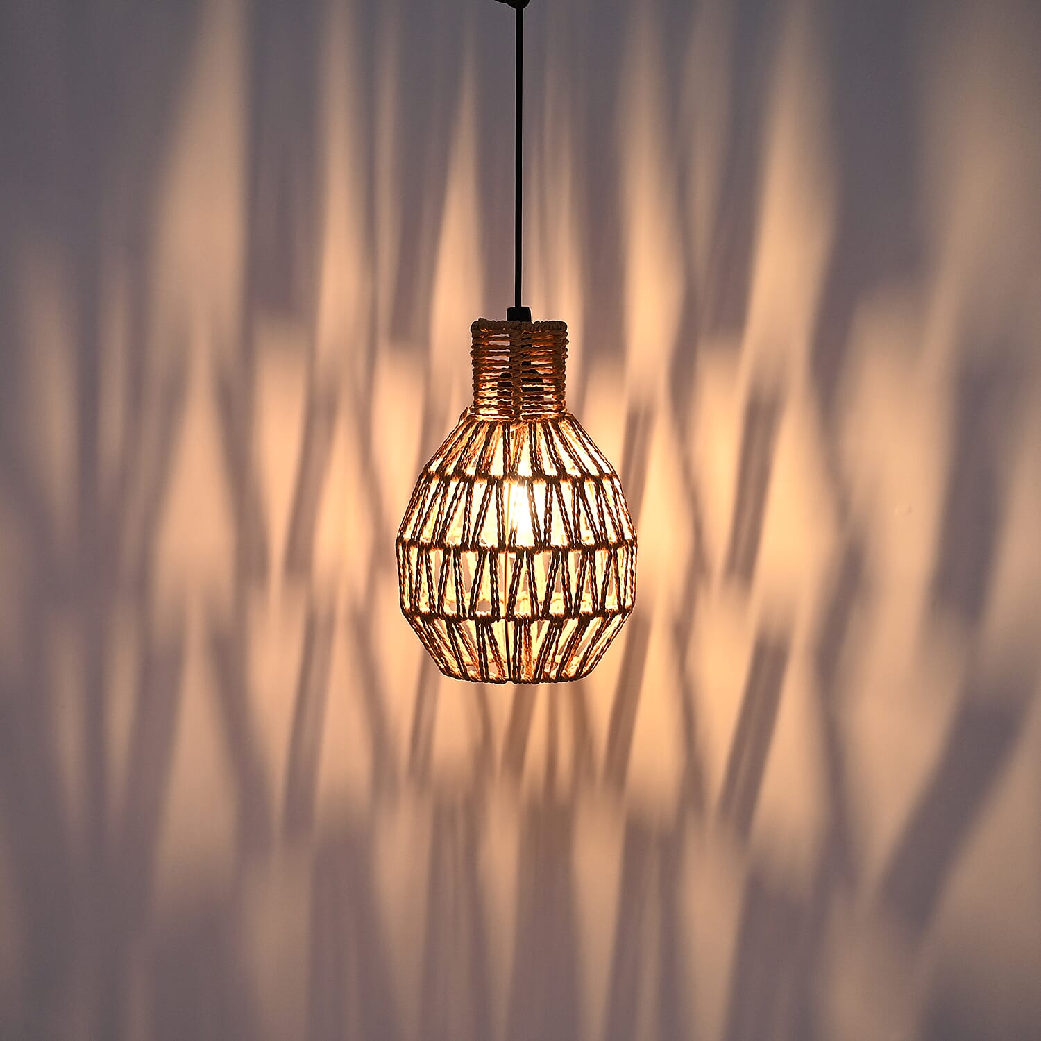 Hanging Rattan Shade Lamp with Filament Bulb - Light Brown
