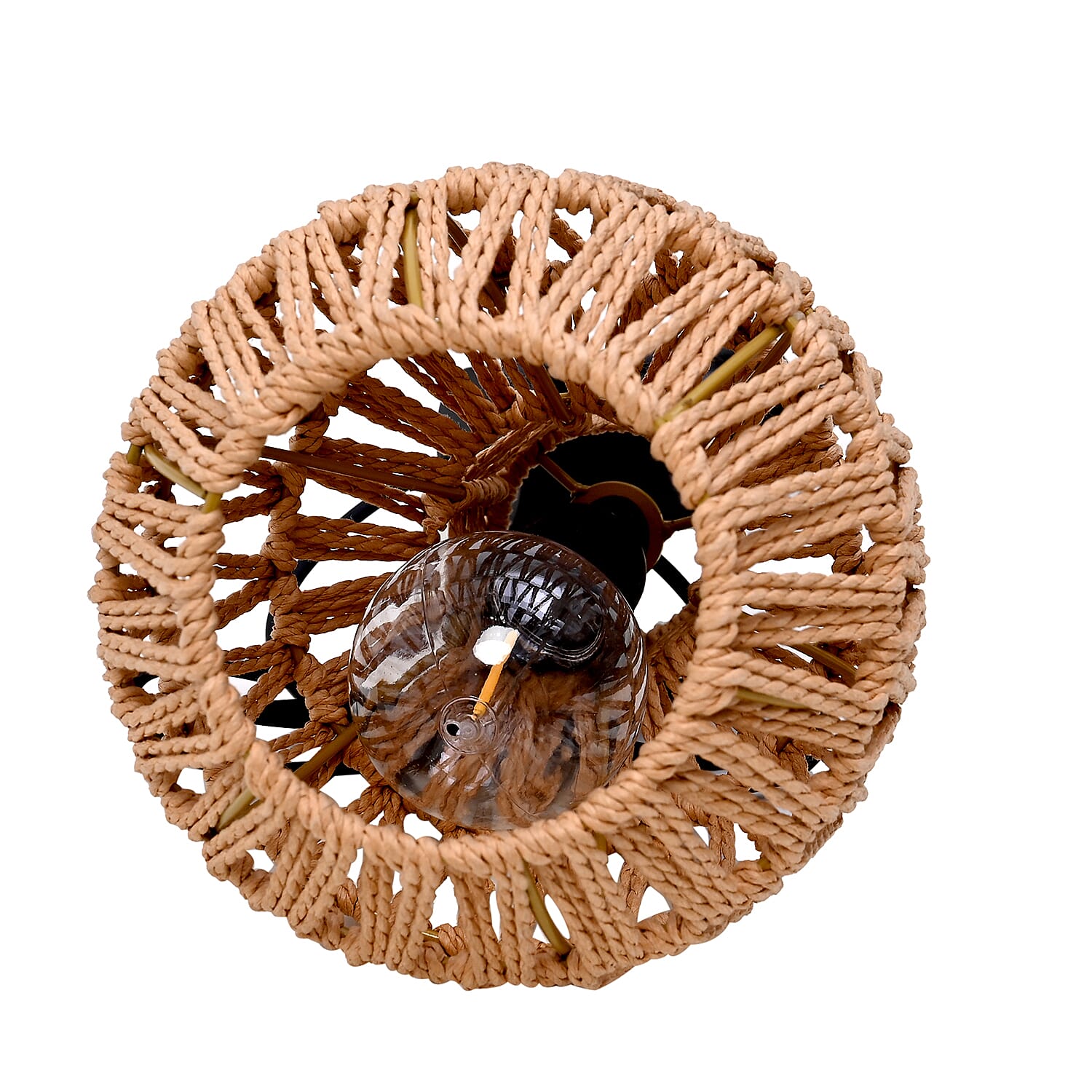 Hanging Rattan Shade Lamp with Filament Bulb - Light Brown