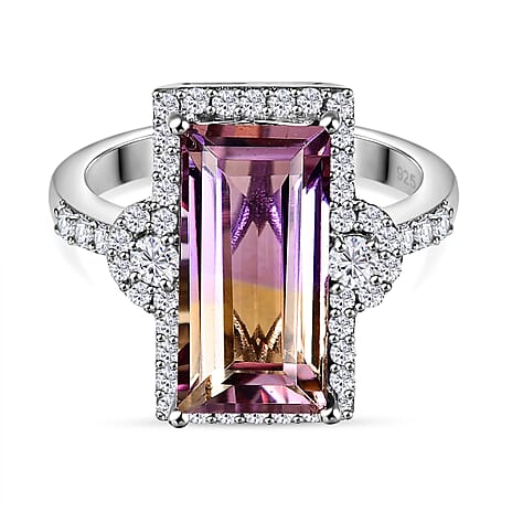 Anahi Ametrine & Natural Zircon Ring in Rhodium Overlay Sterling Silver 4.95 Ct