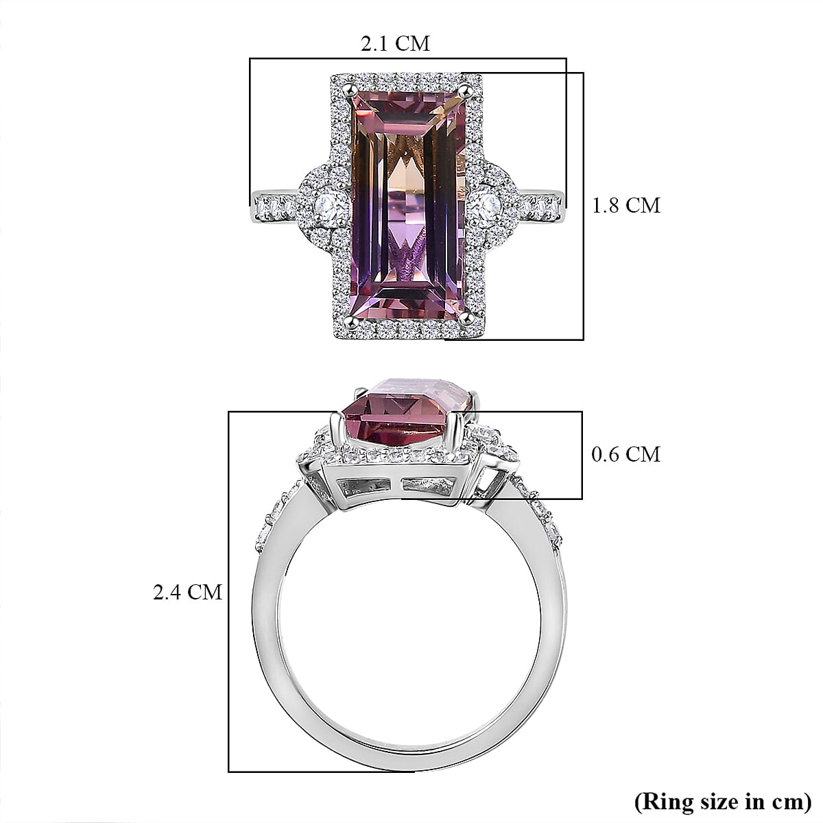 Anahi Ametrine & Natural Zircon Ring in Rhodium Overlay Sterling Silver 4.95 Ct Anahi Ametrine & Natural Zircon Ring in Rhodium Overlay Sterling Silver 4.95 Ct