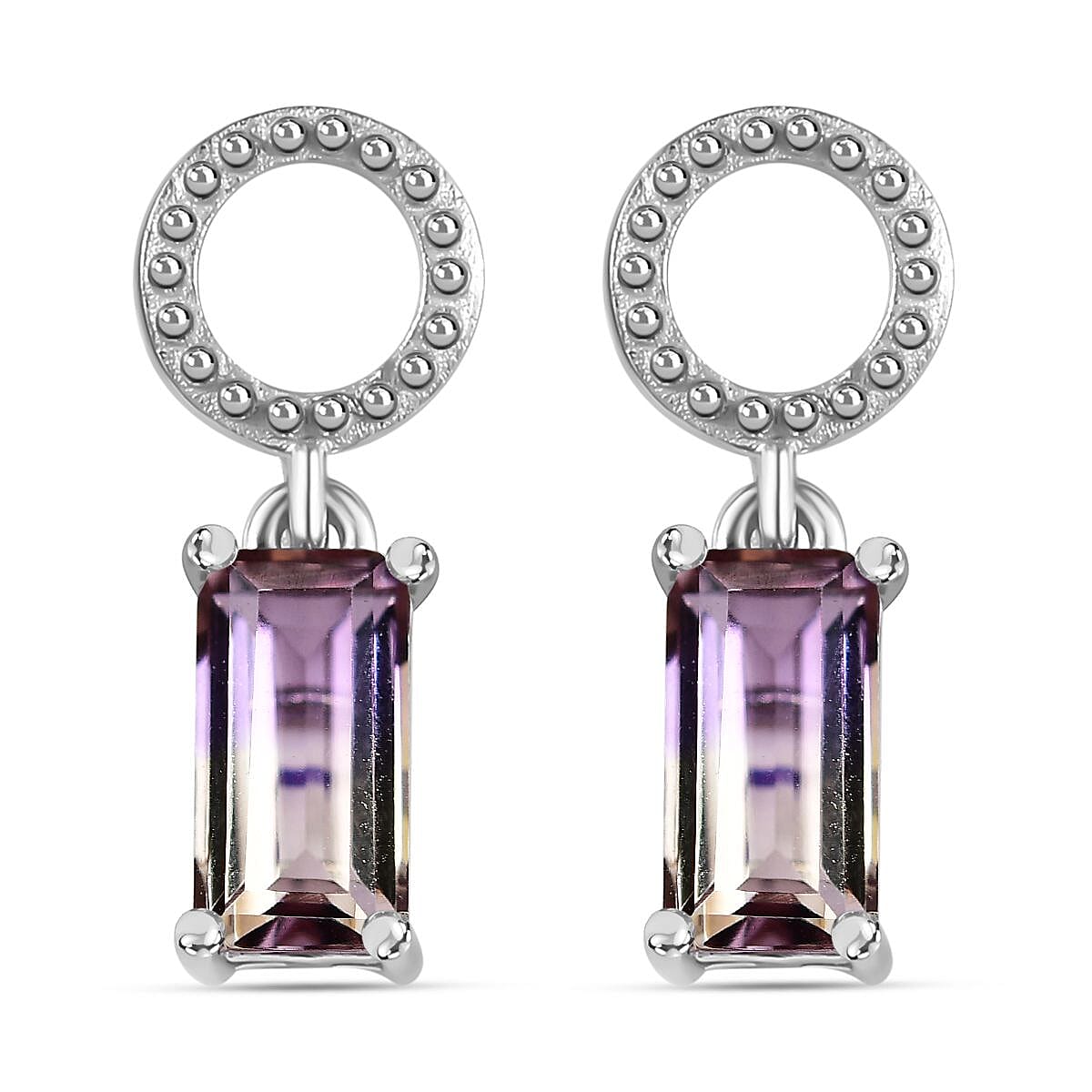 Ametrine Solitaire Earrings in Rhodium Overlay Sterling Silver 1.70 Ct