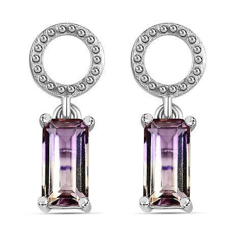 Ametrine Solitaire Earrings in Rhodium Overlay Sterling Silver 1.70 Ct