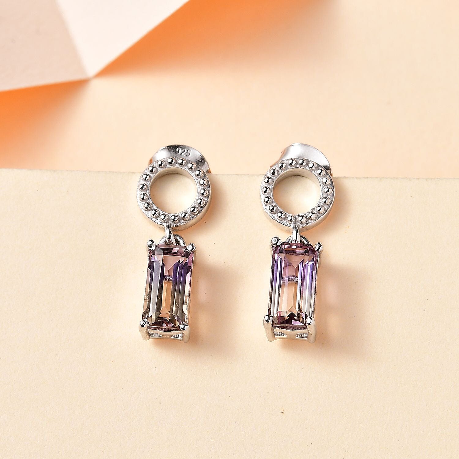 Ametrine Solitaire Earrings in Rhodium Overlay Sterling Silver 1.70 Ct