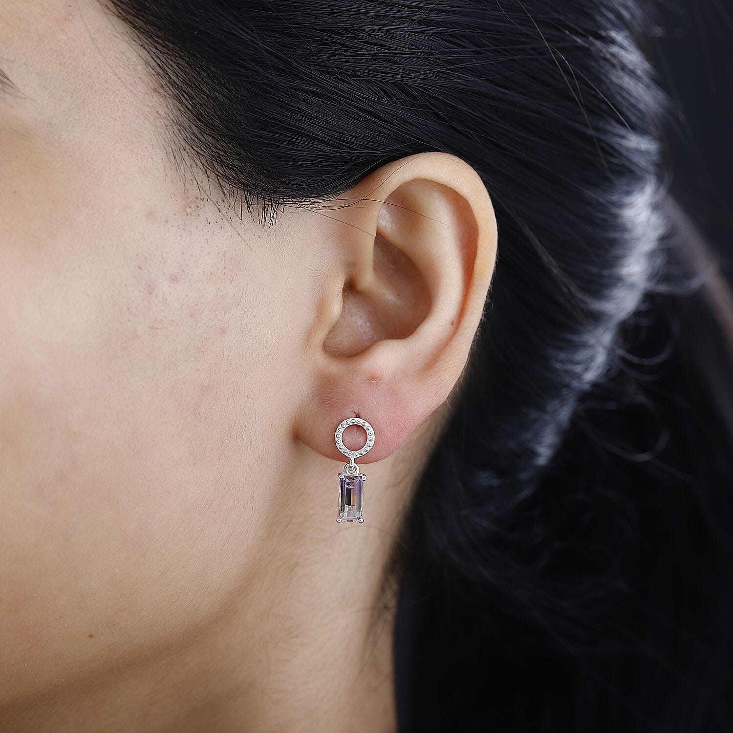 Ametrine Solitaire Earrings in Rhodium Overlay Sterling Silver 1.70 Ct