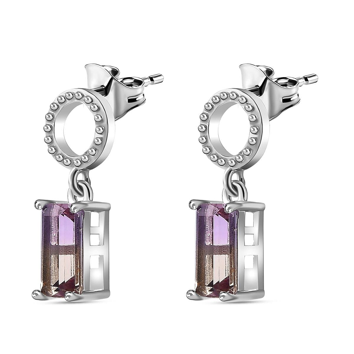 Ametrine Solitaire Earrings in Rhodium Overlay Sterling Silver 1.70 Ct