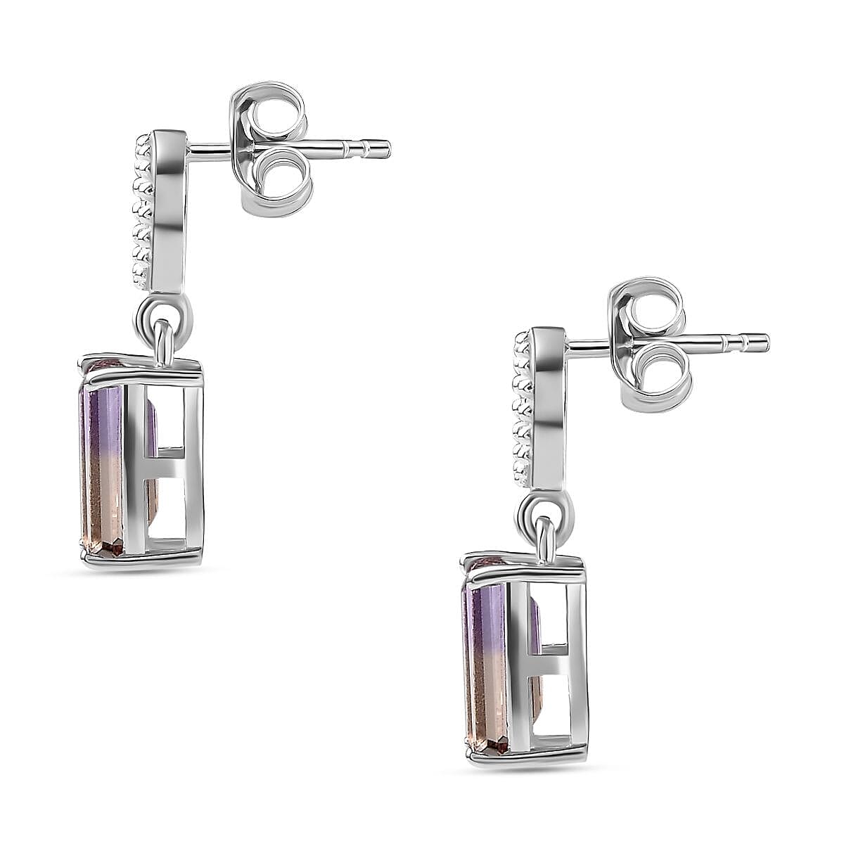 Ametrine Solitaire Earrings in Rhodium Overlay Sterling Silver 1.70 Ct