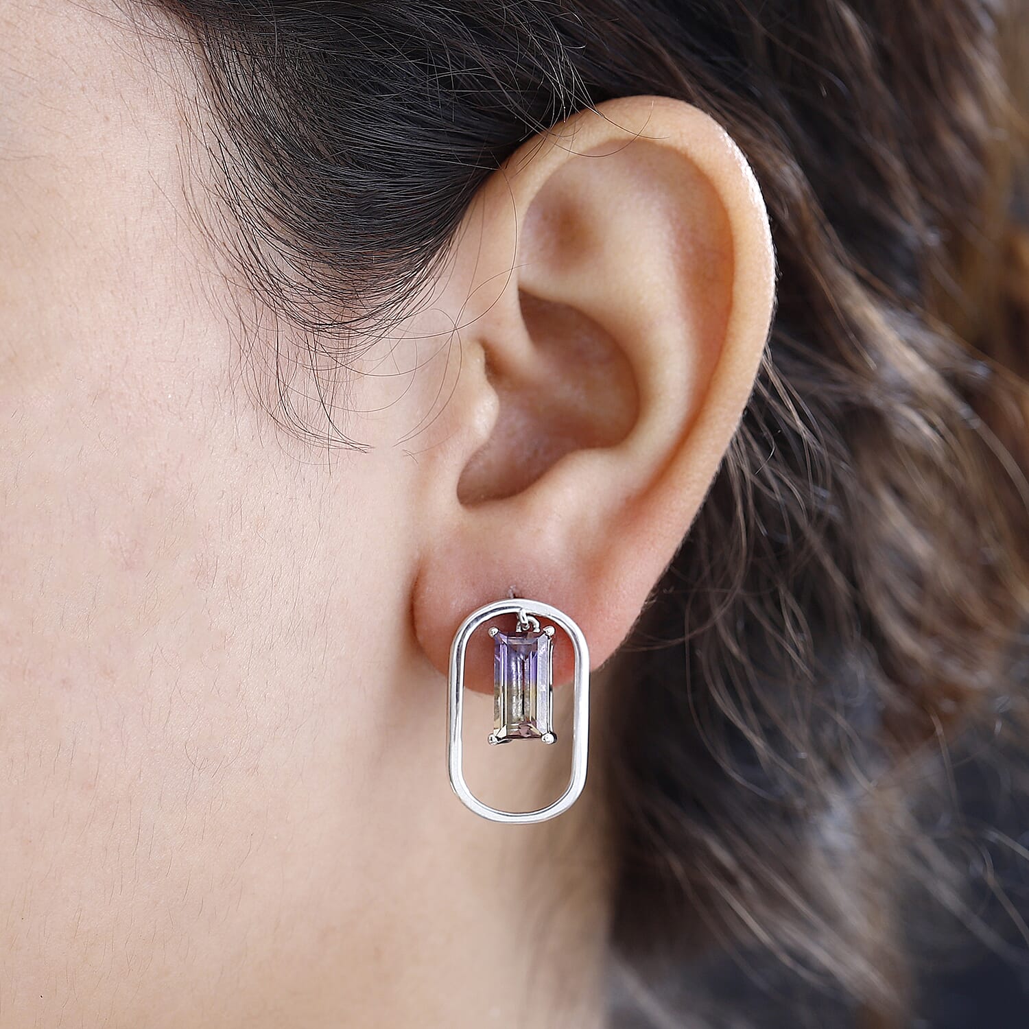 Ametrine Solitaire Earrings in Rhodium Overlay Sterling Silver 3.30 Ct.
