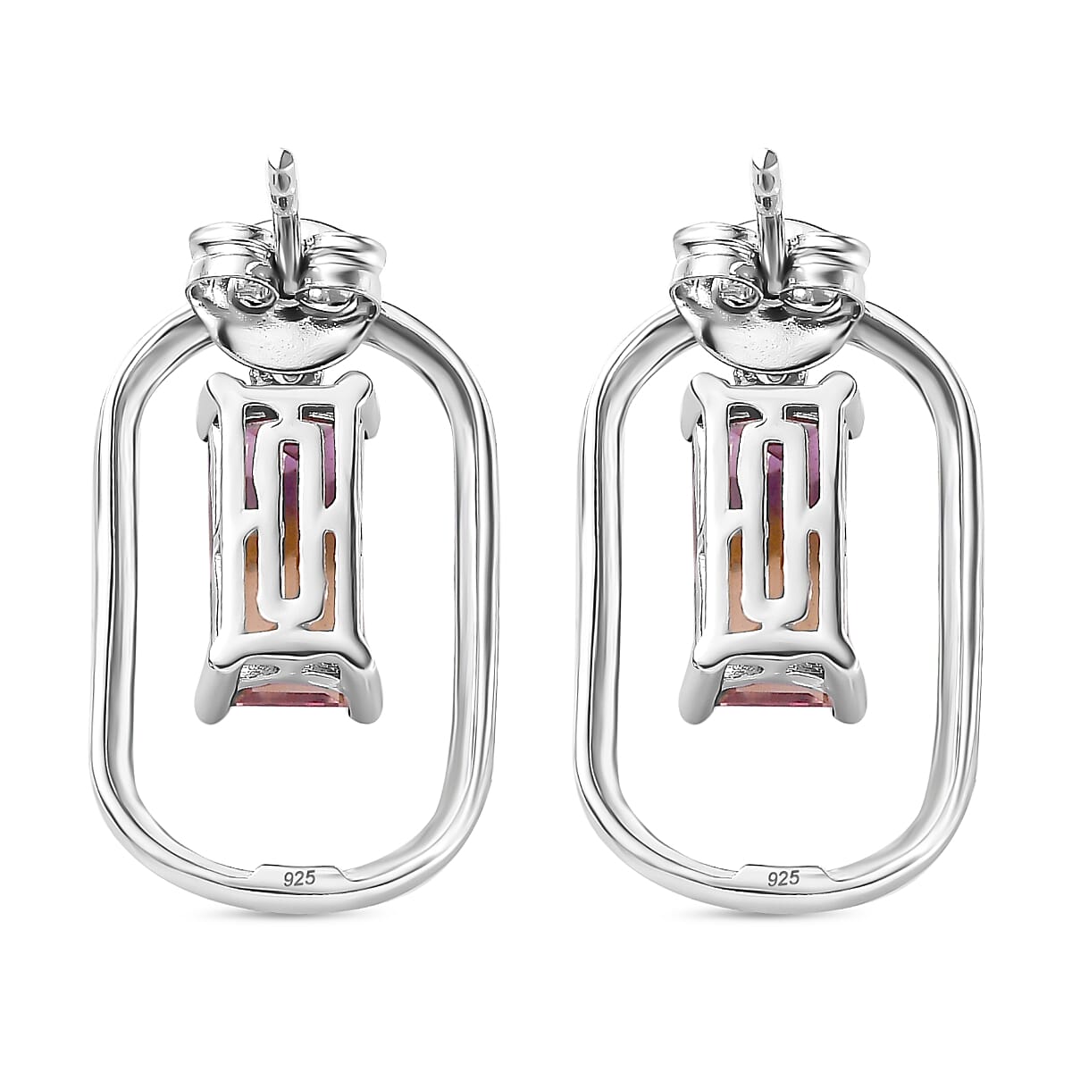 Ametrine Solitaire Earrings in Rhodium Overlay Sterling Silver 3.30 Ct.