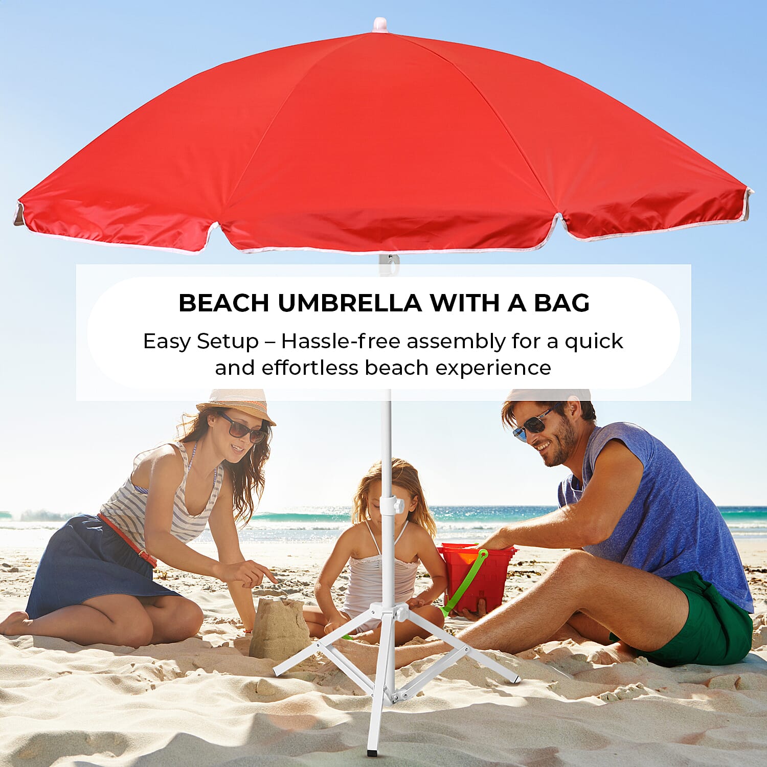 Solid colour Outdoor umbrella with tripod stand ( height from 1.2m to 1.8m) - Red