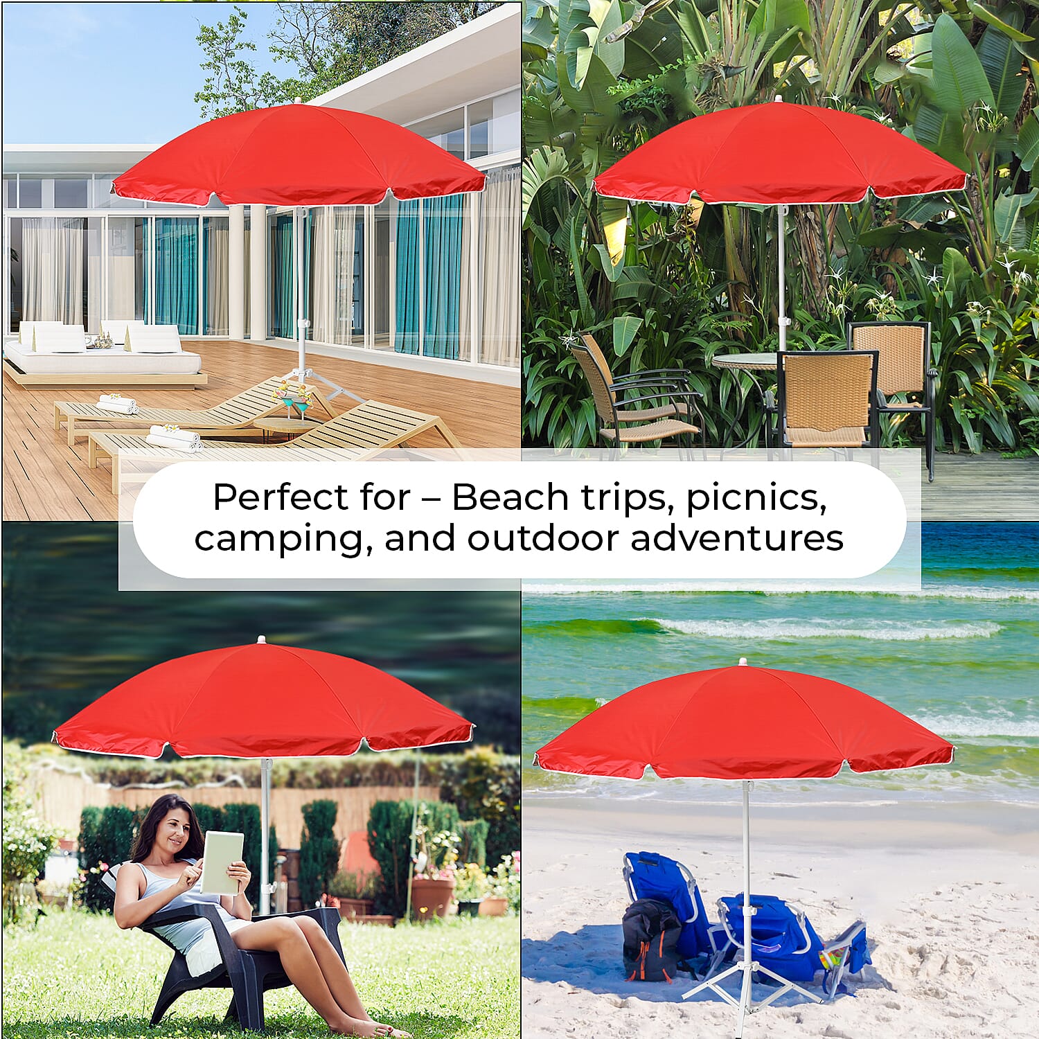 Solid colour Outdoor umbrella with tripod stand ( height from 1.2m to 1.8m) - Red