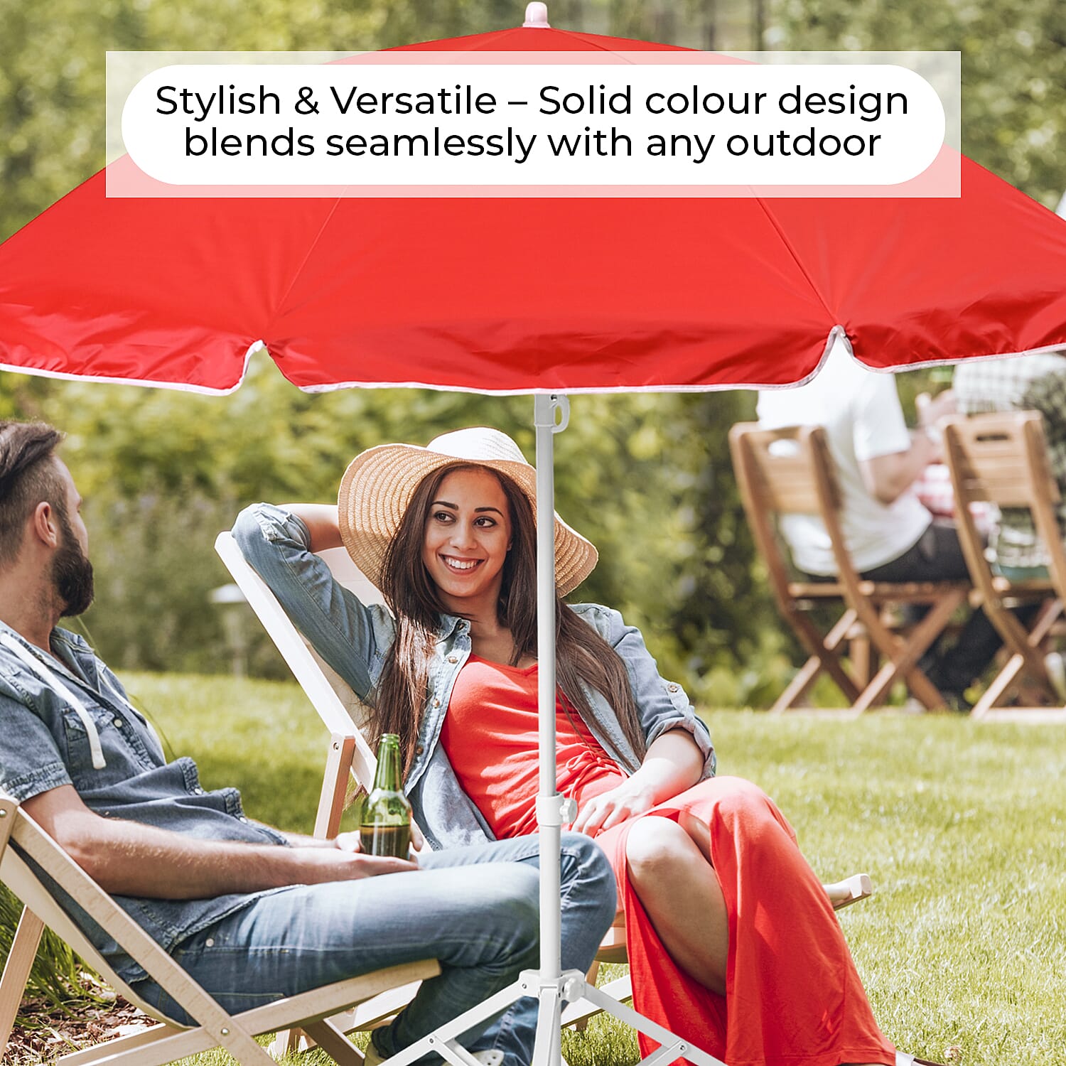 Solid colour Outdoor umbrella with tripod stand ( height from 1.2m to 1.8m) - Red